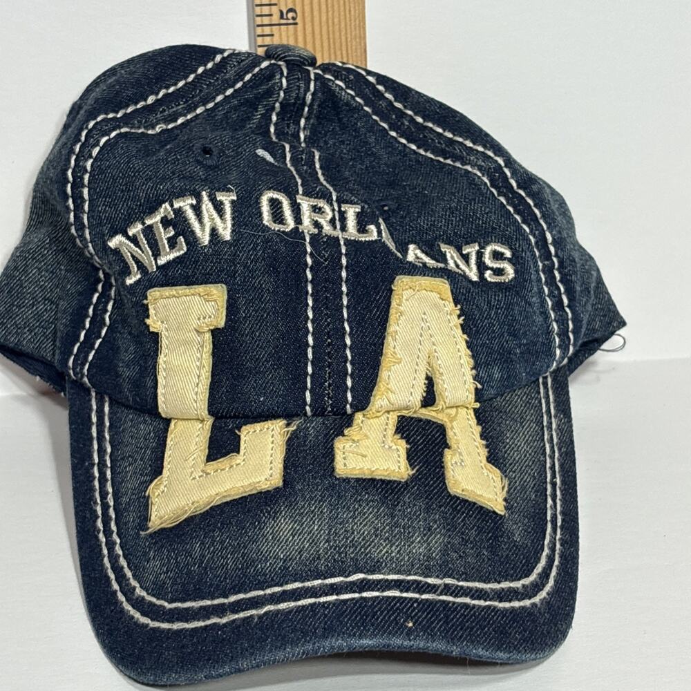 New Orleans Original Aslan Denim Blue Strap back ( NO clasp)Faded Distressed Cap